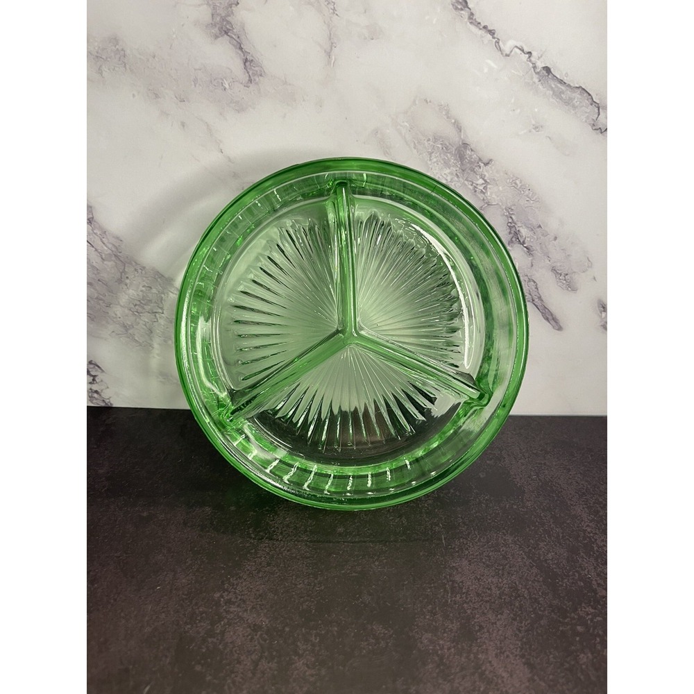 Uranium Vaseline Three Section Glass Bowl Rare Find